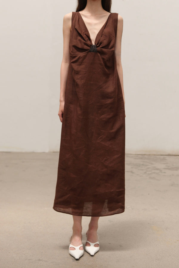 BASERANGE 25 Spring/Summer SEPIA Dress Portugal BAS-DRSE-LI-SU25-BAKKE BROWN